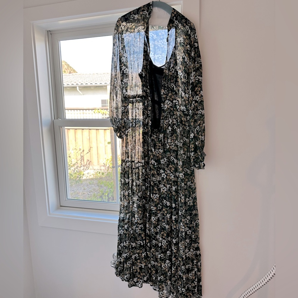 Munthe long flowing dress with black slip underneath